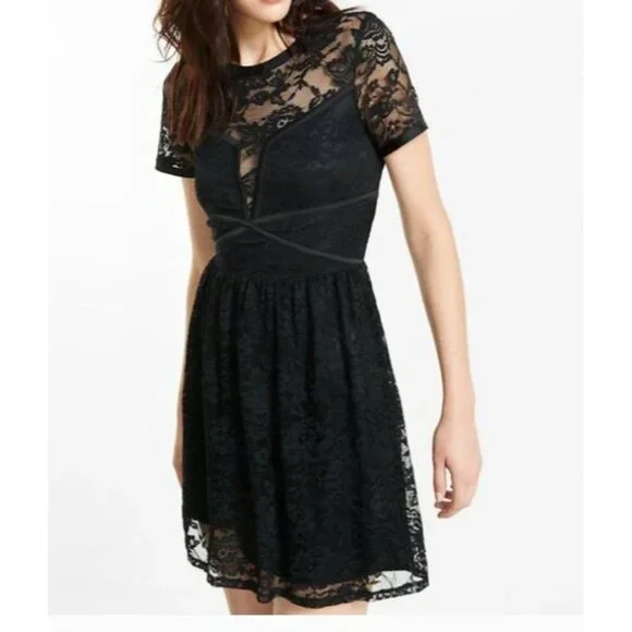 black short lace dress with sleeves Black Ball Short Dress with Lace Gloves & Detailing main image 0